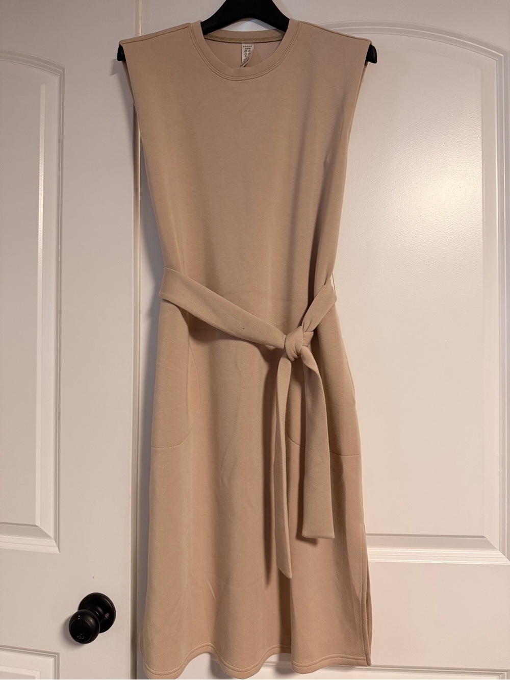 SPANX Sleeveless Belted Midi Dress in Tan - Picture 2 of 6